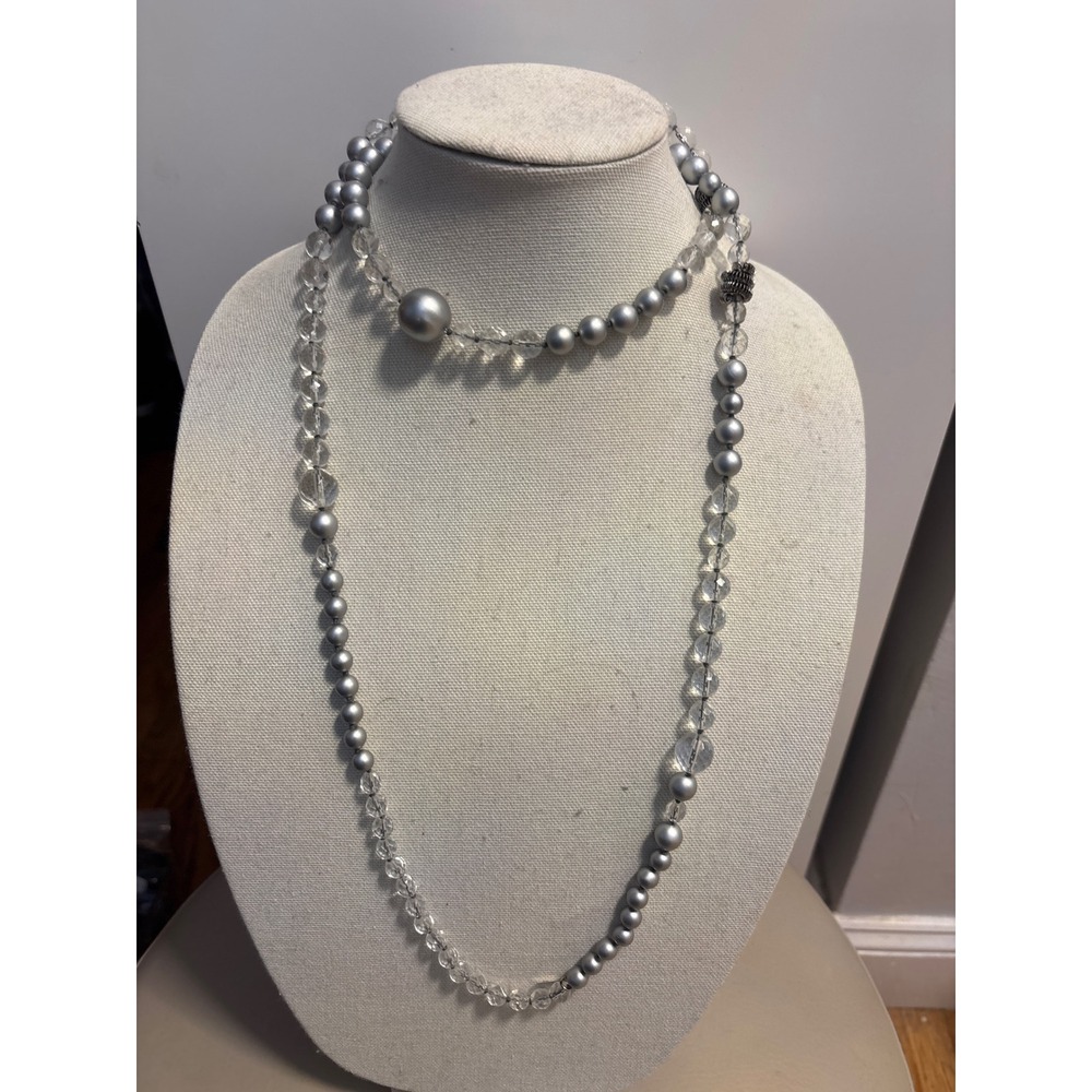 Joan David Silver‎ Tone Crystal Beaded Long Necklace